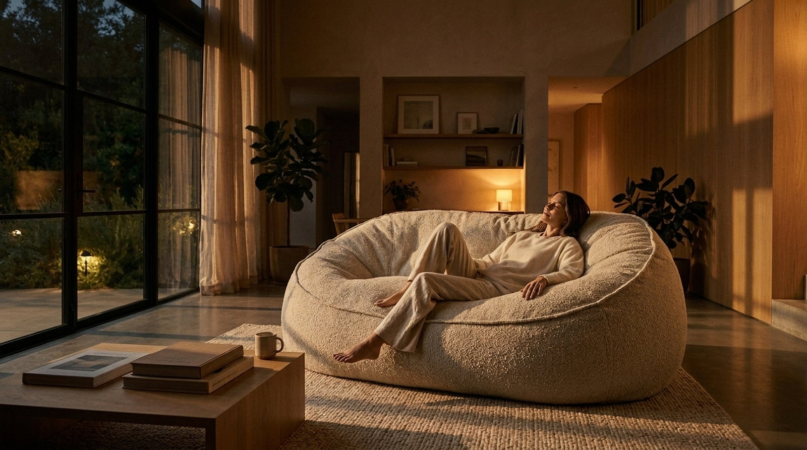 Pouf géant dans un salon chaleureux